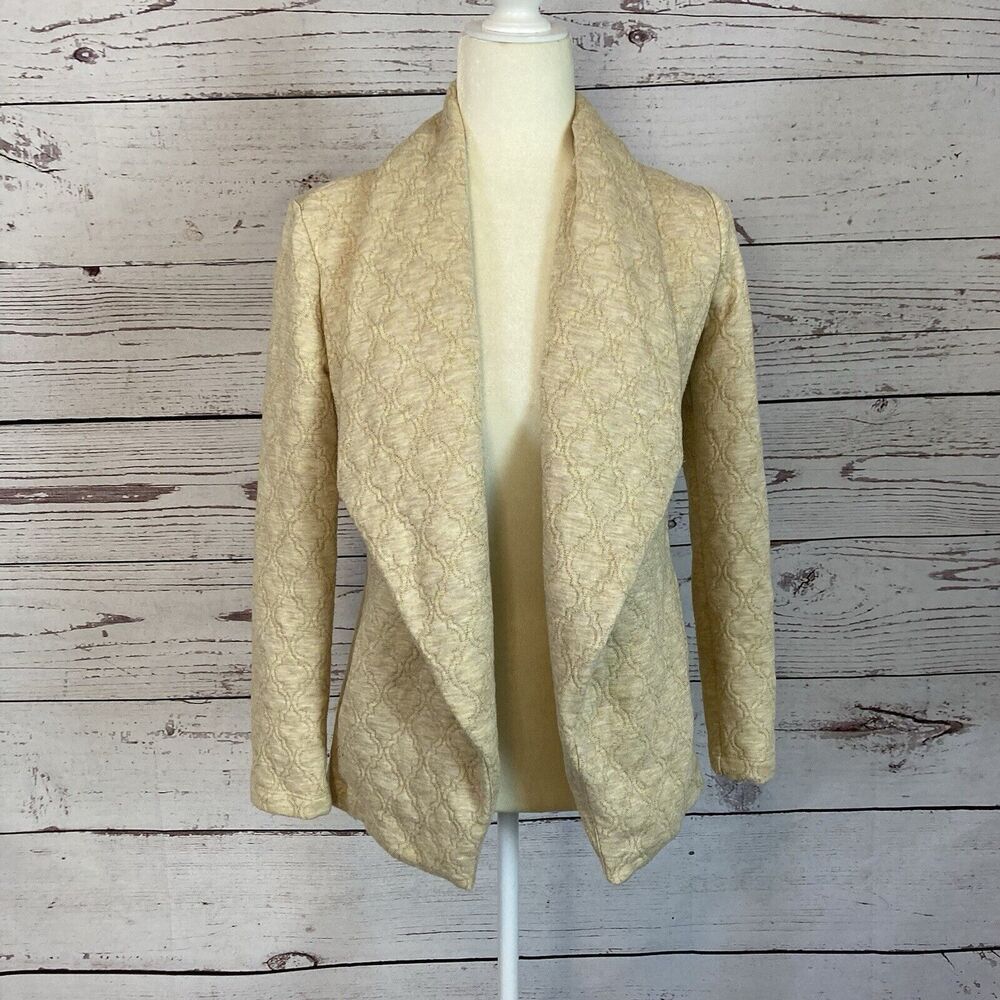 Lilly‎ Pulitzer Sweater XS Brea Wrap Heathered Wheat Lurex Mizner Jacquard Gold